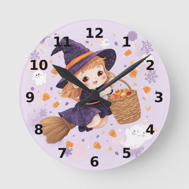 Reloj de pared de Halloween de Bruja Morada  (Anverso)
