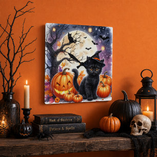 Reloj de pared de Halloween de calabazas y gatos n