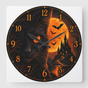 Reloj de pared de Halloween de gato negro: Moo nar