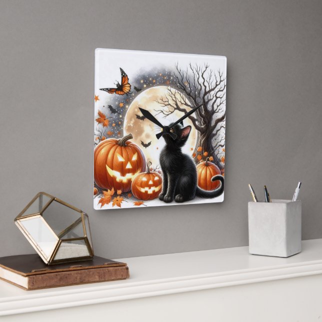 Reloj de pared de Halloween de Jack O' Lantern y g (Oficina)