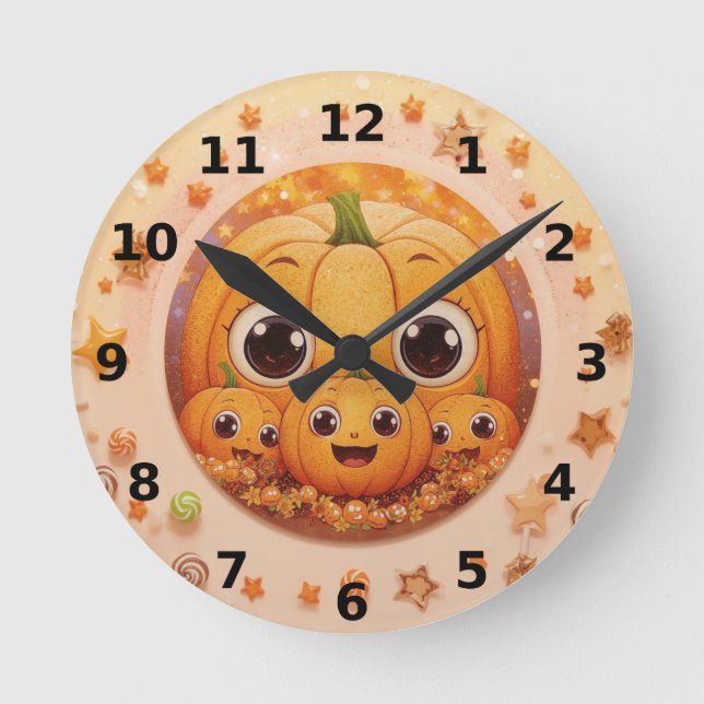 Reloj de pared de Halloween de la familia Cumpkin (Anverso)