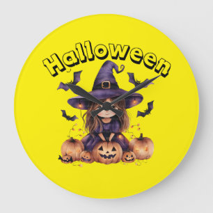 Reloj de pared de Halloween para brujas y calabaza