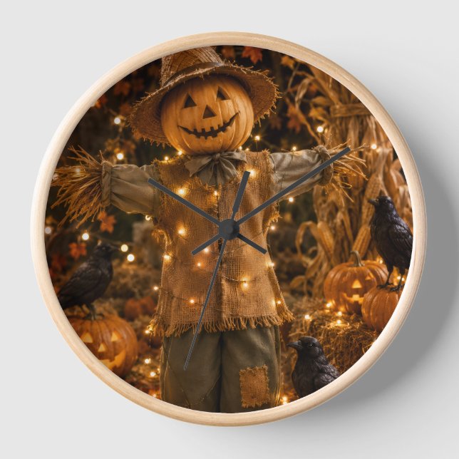 Reloj de pared de Halloween rústico de espantapája (Anverso)