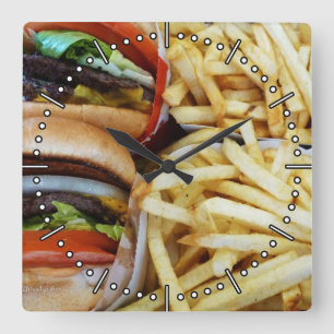 Reloj de pared de hamburguesas y patatas fritas Al