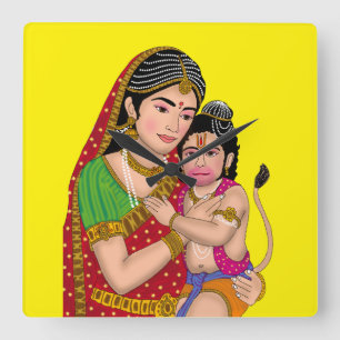 Reloj de pared de Hanuman y Anjana Mata