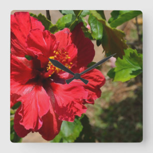 Reloj de pared de Hibisco Rojo