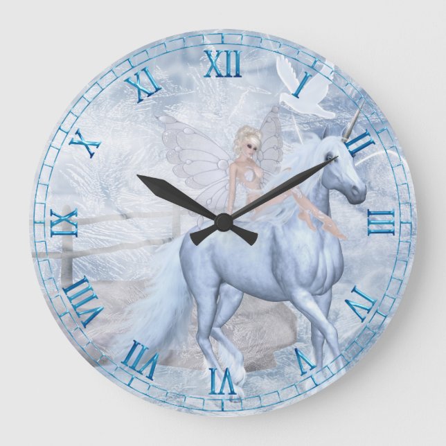 Reloj de pared de hielo Unicornio y Faerie (Anverso)