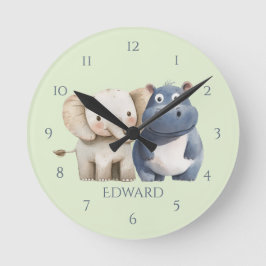 Reloj de pared de hipopótamo y elefante safari azu