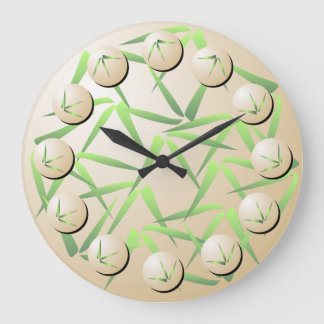 Reloj de pared de hojas de bambú verde y crema