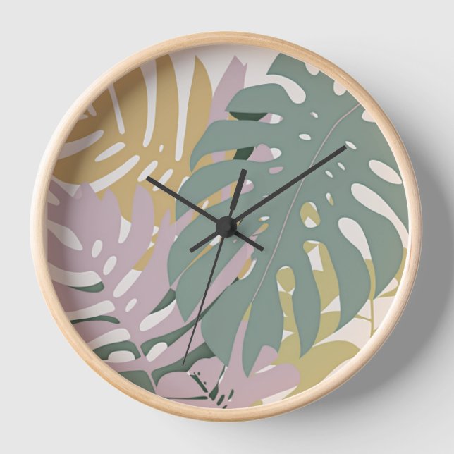 Reloj de pared de hojas de monstera de Hawái (Anverso)