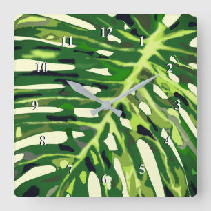 Reloj de pared de hojas de monstera tropical - Tie