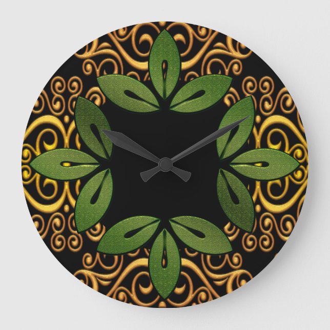 Reloj de pared de hojas florales decorativas (Anverso)