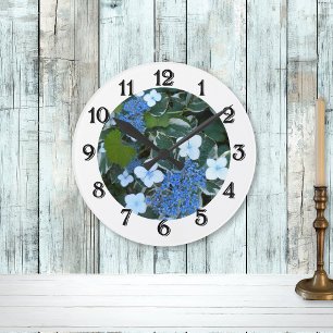 Reloj de pared de hortensia azul variada