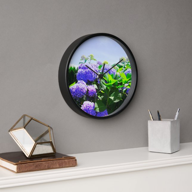 Reloj de pared de Hydrangea realista púrpura clási (Oficina)