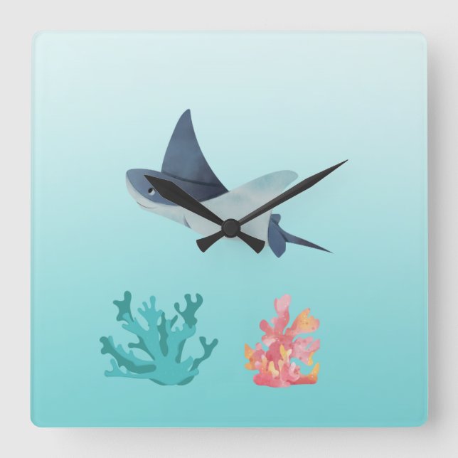 Reloj de pared de ilustracion submarino Ray Fish (Anverso)