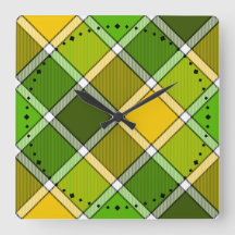 Reloj de pared de impresión de argyle amarillo ver