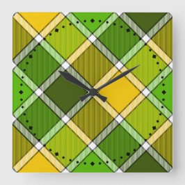 Reloj de pared de impresión de argyle amarillo ver