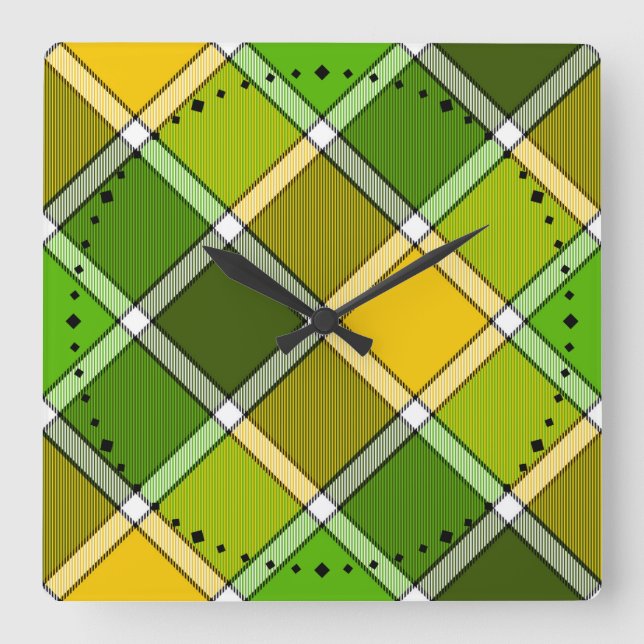 Reloj de pared de impresión de argyle amarillo ver (Anverso)