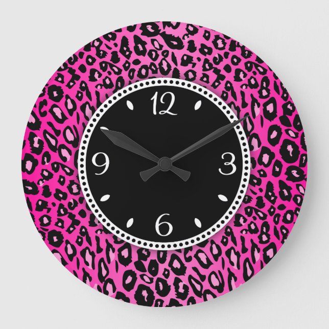Reloj de pared de impresión de leopardo rosa (Anverso)