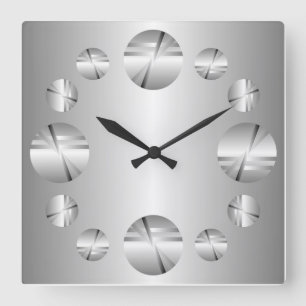 Reloj de pared de impresión metálica de plata abst