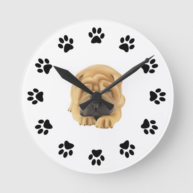 Reloj de pared de impresión Shar Pei Paw (Anverso)