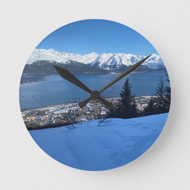 Reloj de pared de invierno con vistas costeras (Anverso)