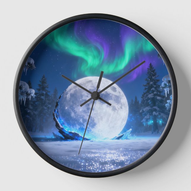 Reloj de pared de invierno de luna aurora (Anverso)