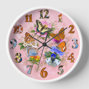 Reloj de pared de jardín de mariposas – Floral ros