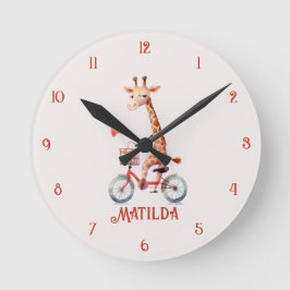 Reloj de pared de jirafa de circo linda en bicicle