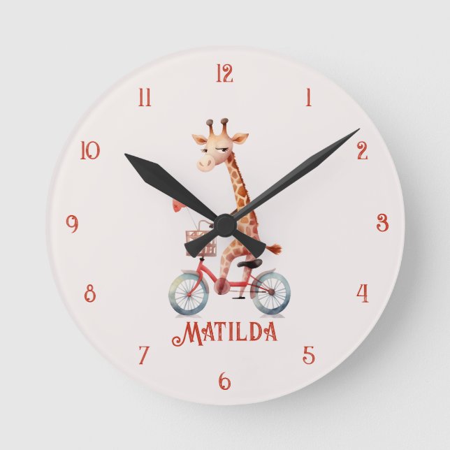 Reloj de pared de jirafa de circo linda en bicicle (Anverso)