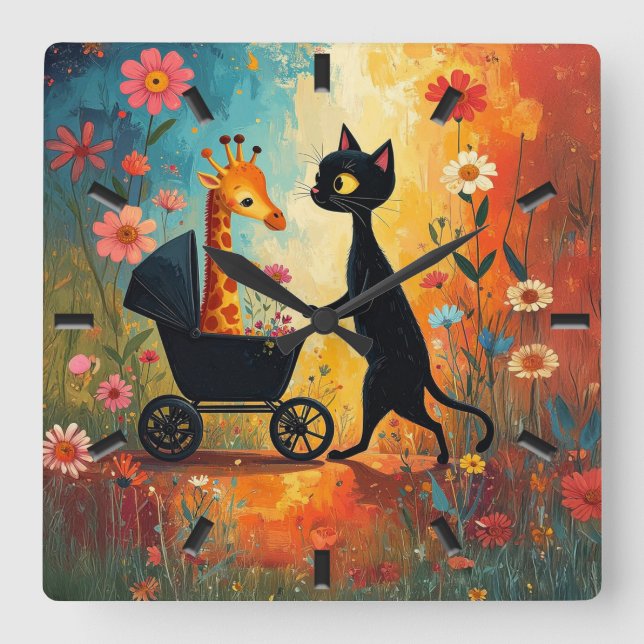 Reloj de pared de jirafa de gato lindo (Anverso)