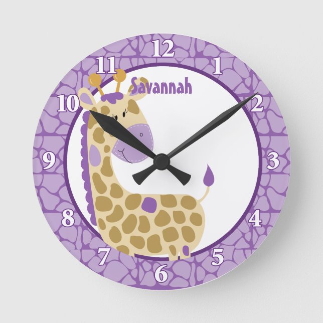 Reloj de pared de jirafa de la jungla (púrpura) Añ (Anverso)