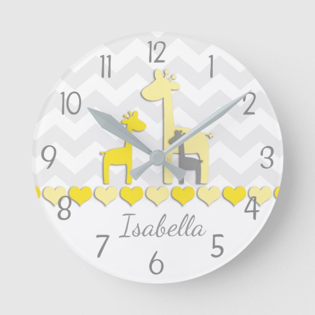 Reloj de pared de jirafa gris amarillo (Anverso)