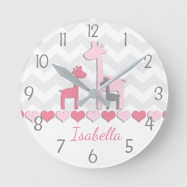 Reloj de pared de jirafa gris rosa (Anverso)