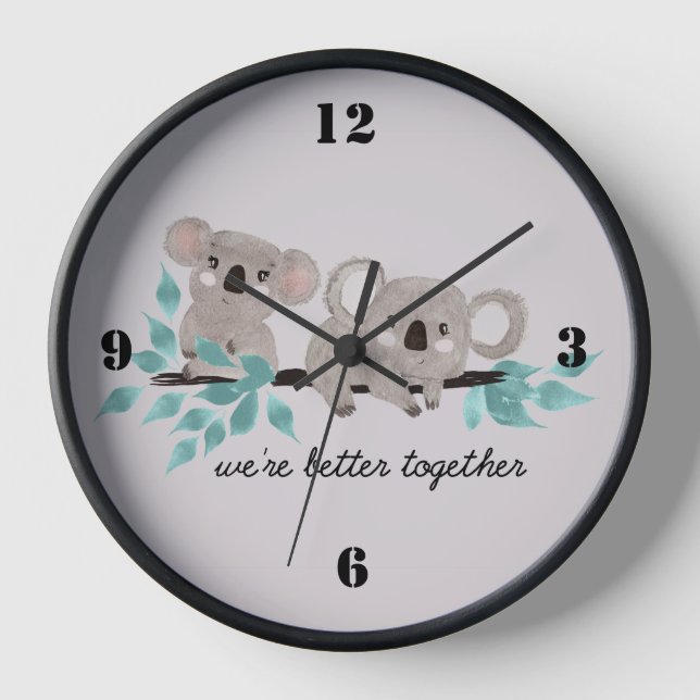 Reloj de pared de koalas bebés (Anverso)