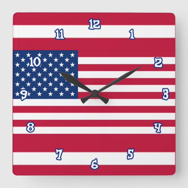 Reloj de pared de la bandera americana en tres (Anverso)