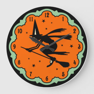 Reloj de pared de la bruja del vuelo de Halloween