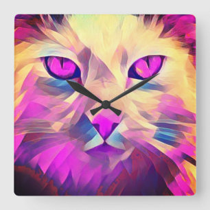 Reloj de pared de la cara del gato rosado del polí