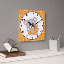 Reloj de pared de la cocina del ratón del naranja