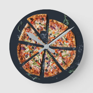 Moslion Chef Reloj de pared para pizza caliente, cocina, lindo sombrero de  comida rápida, bigote italiano, reloj de pared redondo, decoración del