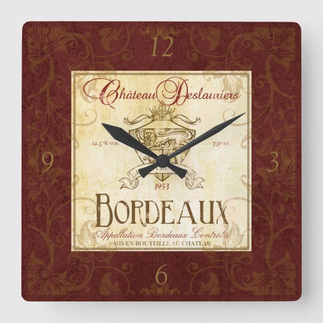 Reloj de pared de la etiqueta del vino francés del (Anverso)