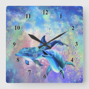 Reloj de pared de la familia de delfines feliz