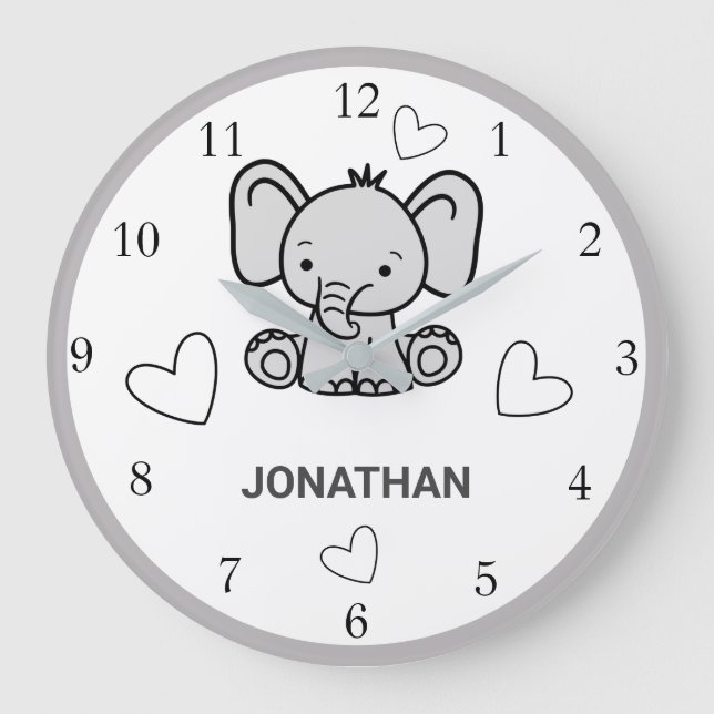 Reloj de pared de la guardería de elefante blanco  (Anverso)