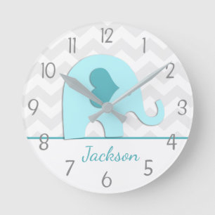 Reloj de pared de la guardería de elefante gris Aq
