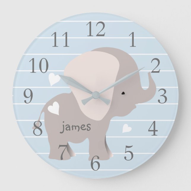 Reloj de pared de la guardería de elefante gris az (Anverso)