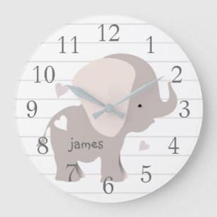 Reloj de pared de la guardería de elefante gris bl