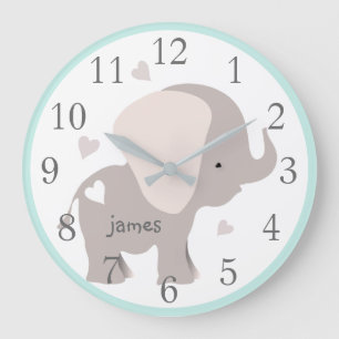 Reloj de pared de la guardería de elefante gris de