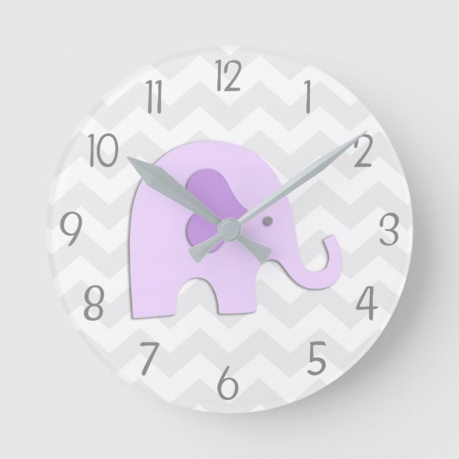 Reloj de pared de la guardería de elefante gris mo (Anverso)