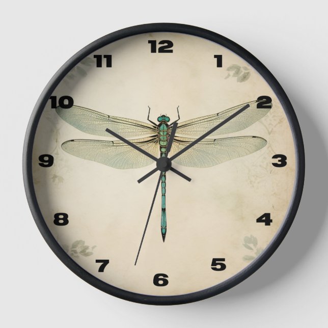 Reloj de pared de la libélula con números (Anverso)