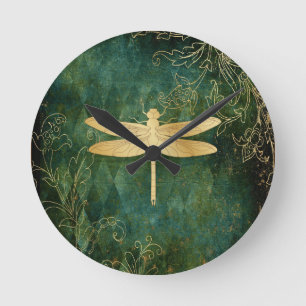 Reloj de pared de la libélula dorada